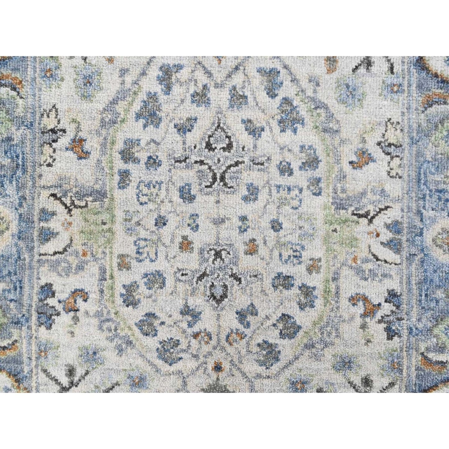 2'x3' Gray Oushak with Floral Motifs Hand Knotted Wool Mat Oriental Rug