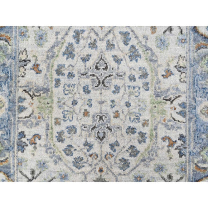 2'x3' Gray Oushak with Floral Motifs Hand Knotted Wool Mat Oriental Rug