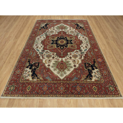 8'2"X10'2" White Antiqued Fine Heris Re-Creation Wool Hand Knotted Rug