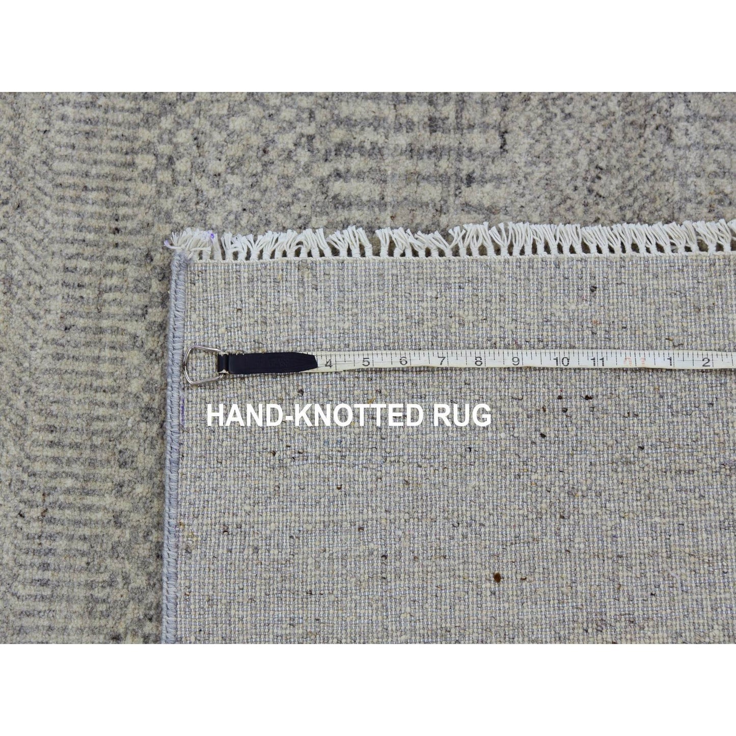 6'X6' Goose Gray 100% Undyed Wool Hand Knotted Grass Design Square Rug