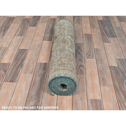 3'X10'1" Taupe Worn Down Old Farsian Hand Knotted Wool Wide Runner Rug