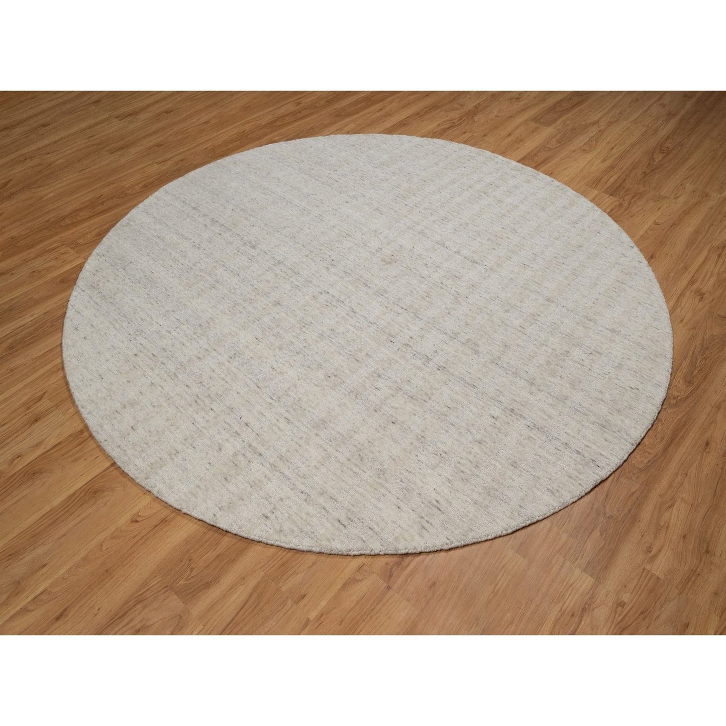 8'X8' Ivory Natural Wool Vertical Stripes Design Hand Loomed Round Rug