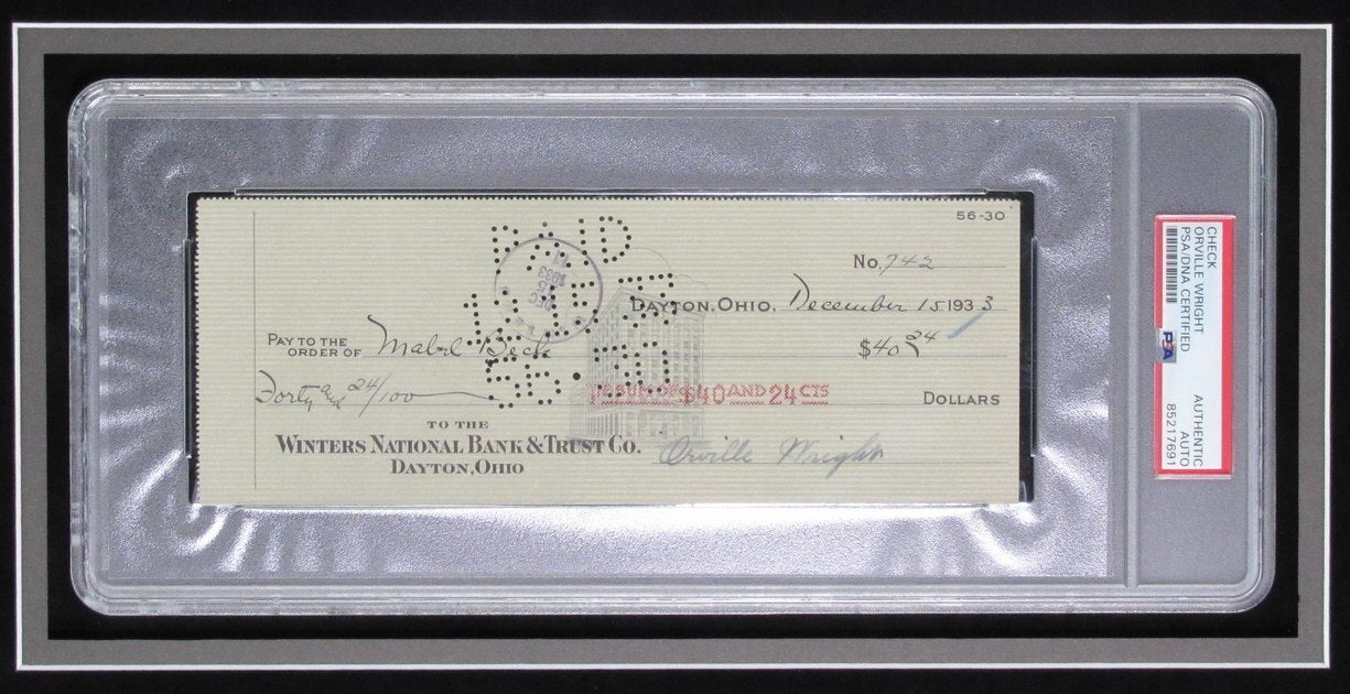 Orville Wright Signed/Autographed Bank Check With Photos Framed Psa/Dna 192193