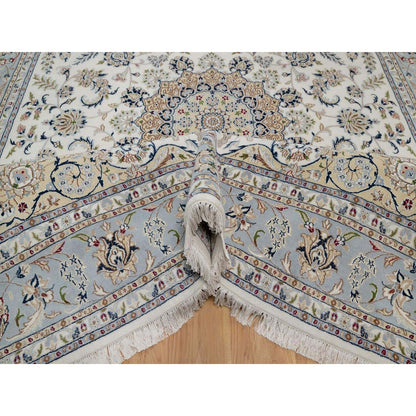 8'7"X12' Ivory Wool And Silk Nain Medallion Design Hand Knotted Rug