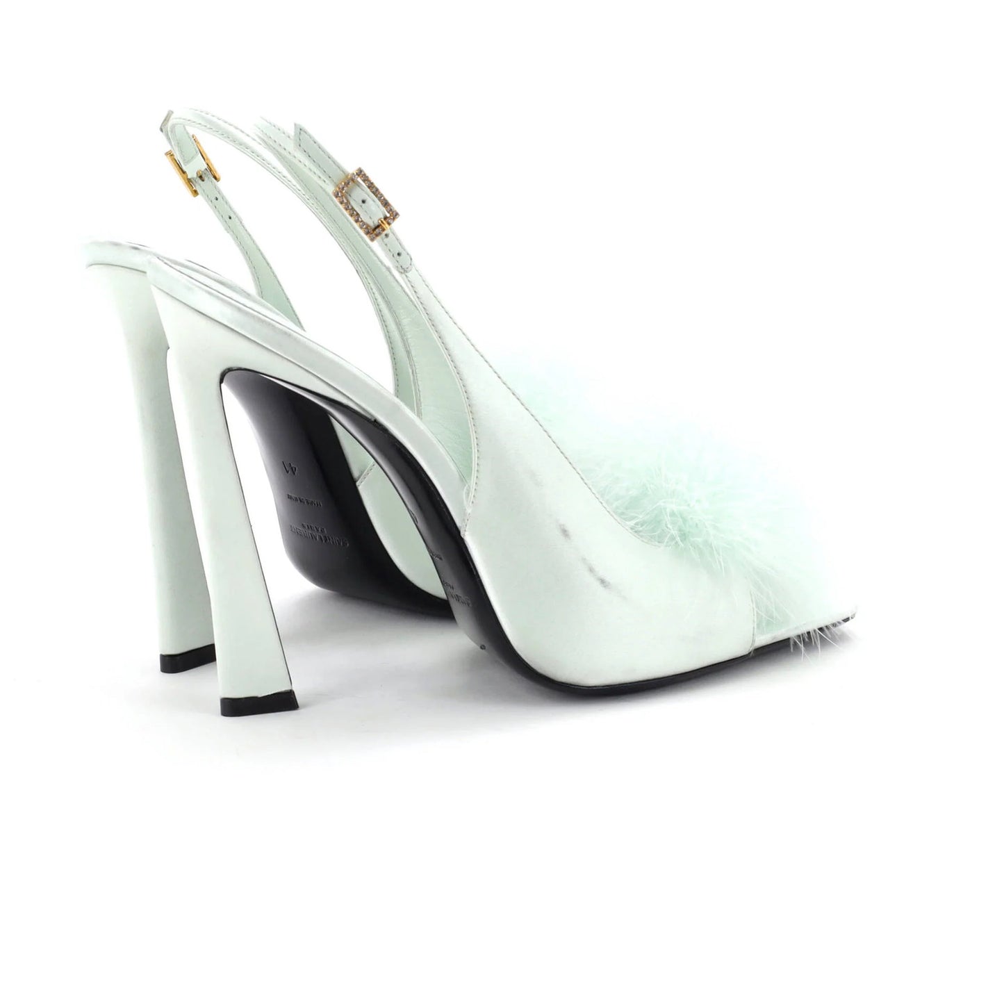 Saint Laurent Women'S Paradis Slingback Sandals Satin With Feathers