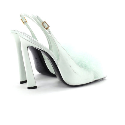 Saint Laurent Women'S Paradis Slingback Sandals Satin With Feathers