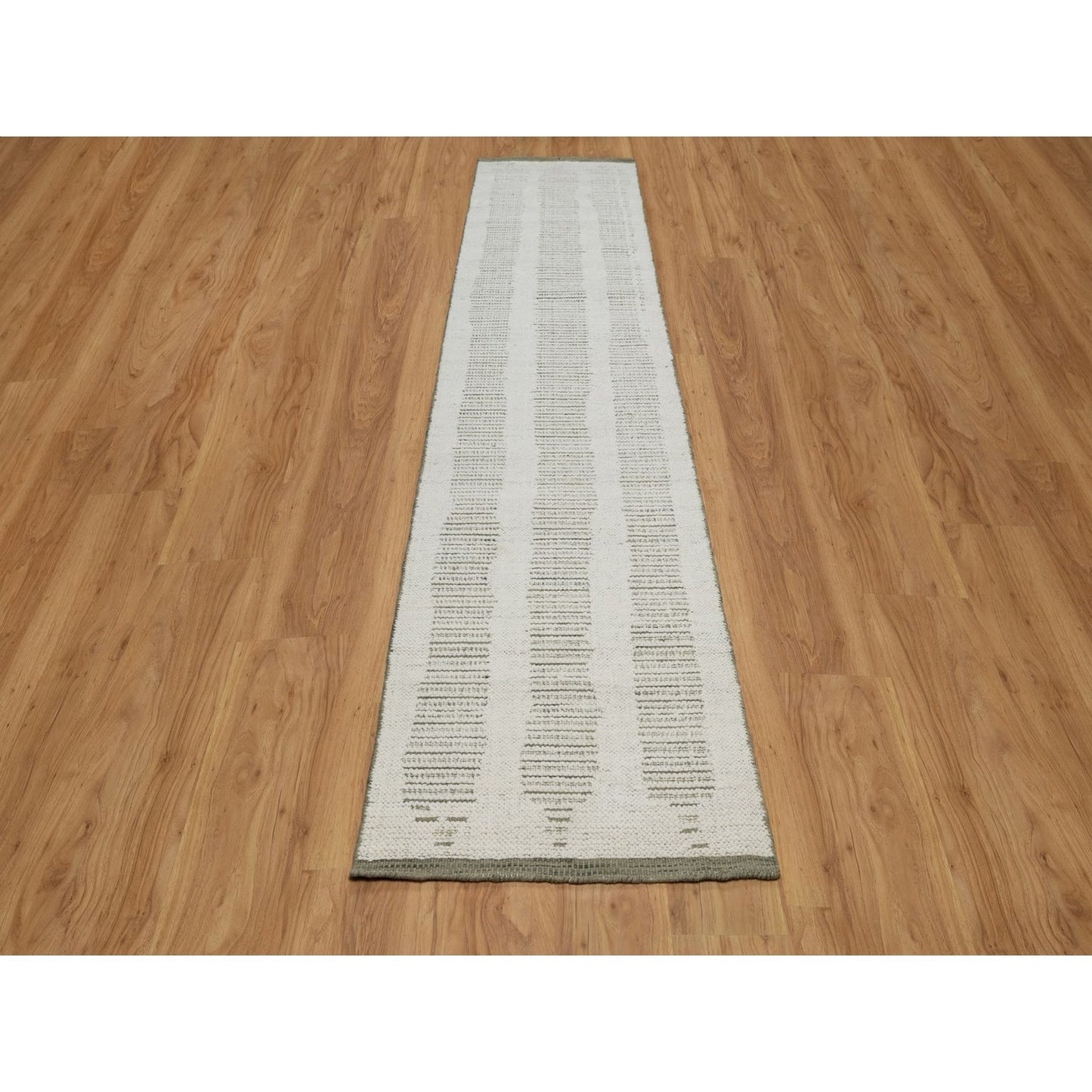 2'6"X11'10" Ivory Flat Weave With Pile Hand Woven Natural Wool Runner Rug