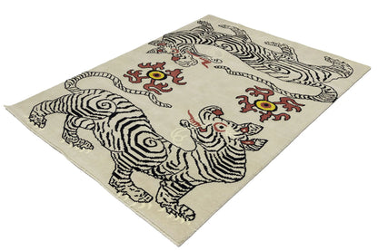 Nepali Tiger Oriental Rug Wool Tribal Modern
