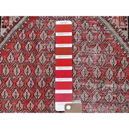 3'10"X6'1" Red Vintage Zoroastian Saroogh Mir Hand Knotted Pure Wool Rug