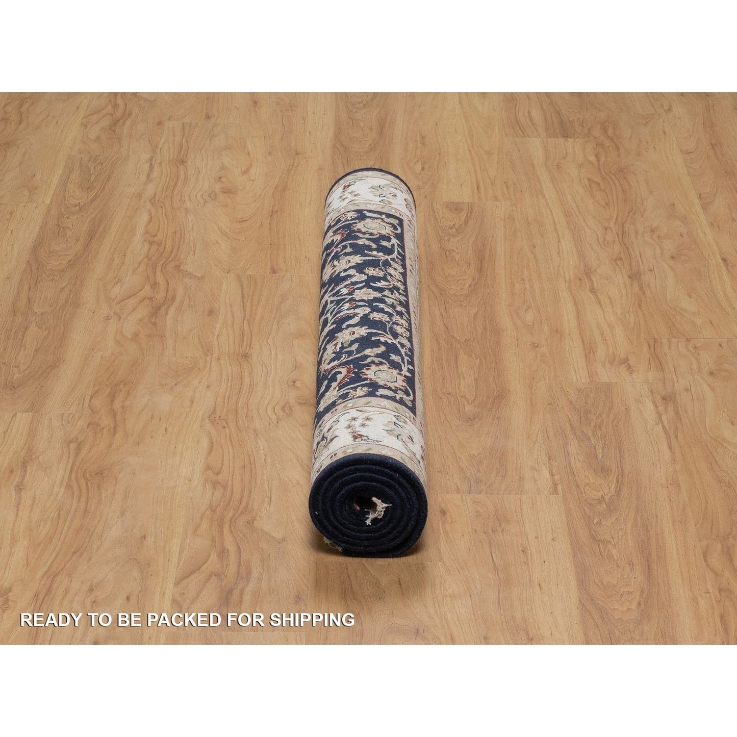 4'X6' Navy Blue Nain All Over Flower Design Wool & Silk Hand Knotted Rug