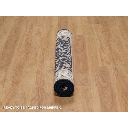 4'X6' Navy Blue Nain All Over Flower Design Wool & Silk Hand Knotted Rug