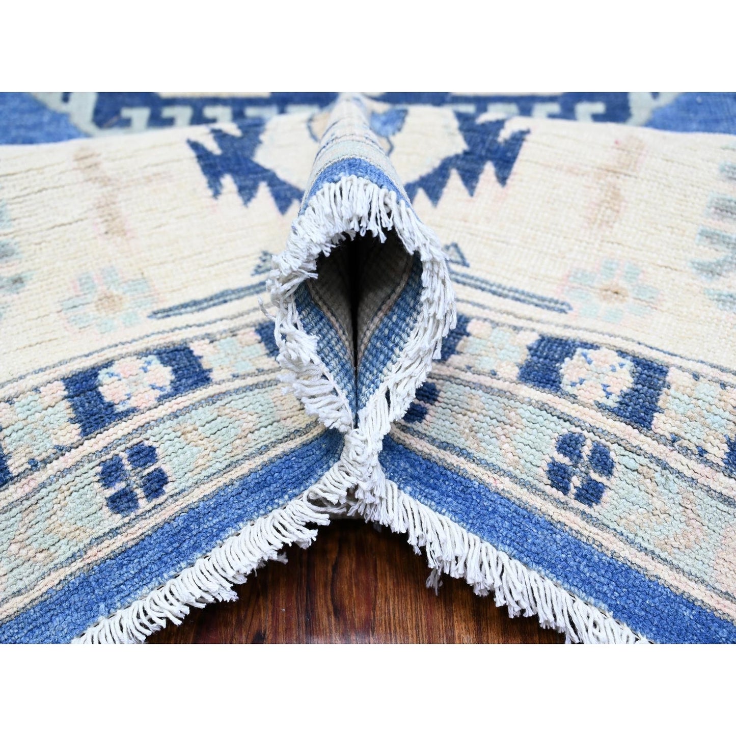 9'X11'5" Berry Blue Vintage Look Kazak Hand Knotted Wool Oriental Rug