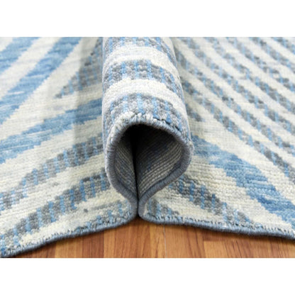 9'X12' Blue Hand Knotted Geometric Art Deco Collection Pure Wool Rug