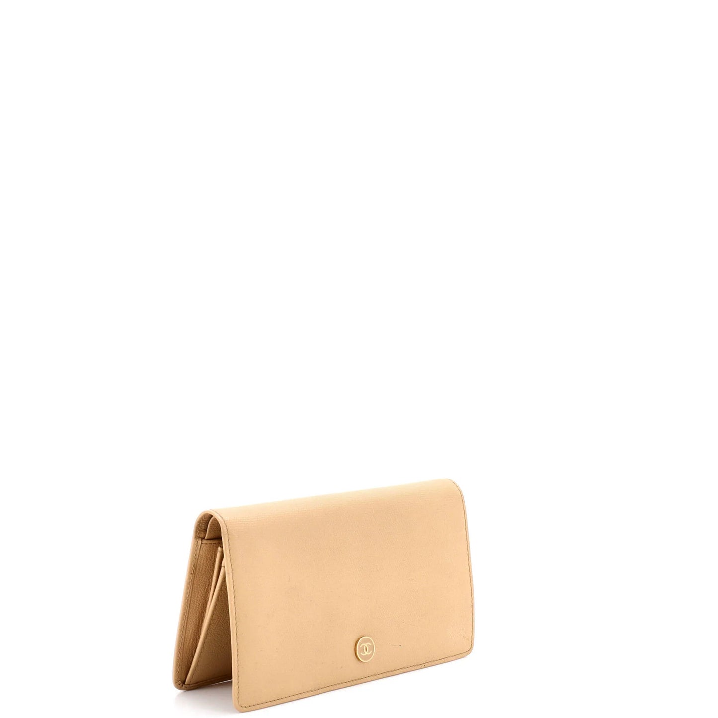Chanel Cc Button Bi-Fold Wallet Leather Long