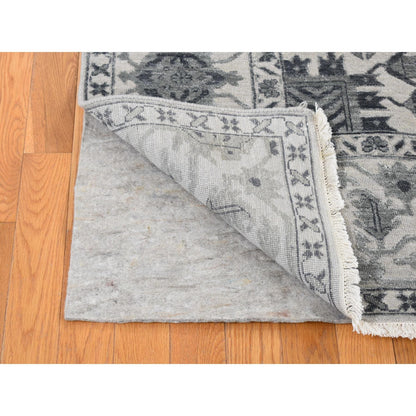 9'X12' Ash Grey Heriz Design Wool And Silk Hand Knotted Oriental Rug