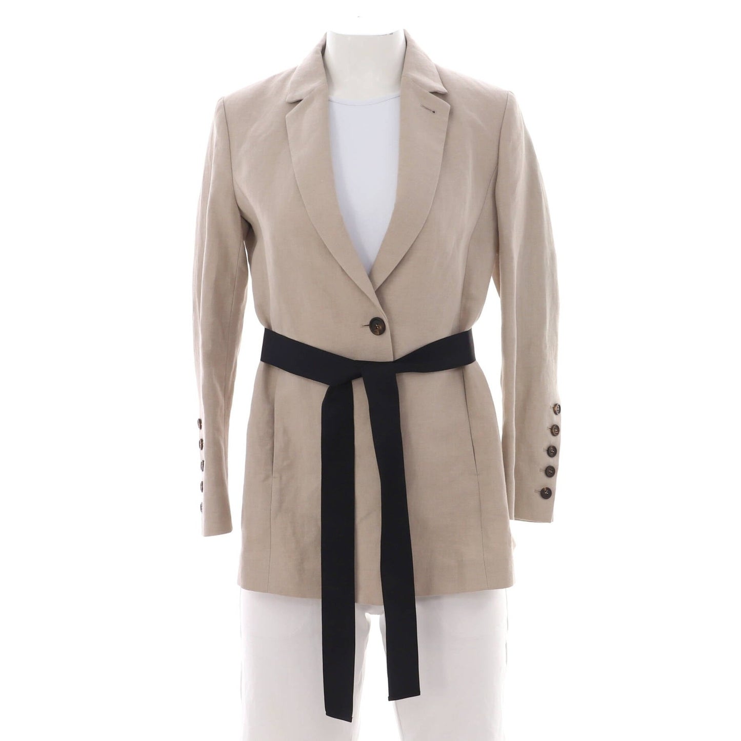 Brunello Cucinelli Women'S Single Button Belted Blazer Linen And Cotton Blend