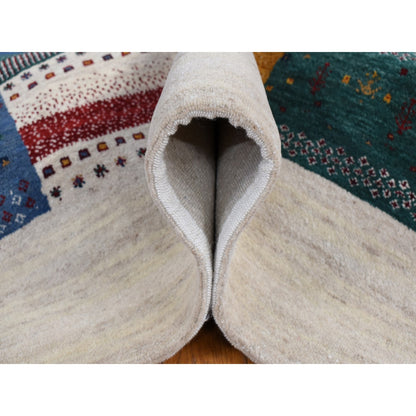 8'3"X9'9" Ivory Zoroastrian Wool Hand Made Gabbeh Patchwork Design Rug