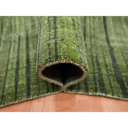 9'X12'3" Moss Green, Vertical Ombre Design, Hand Knotted, Soft Wool Rug