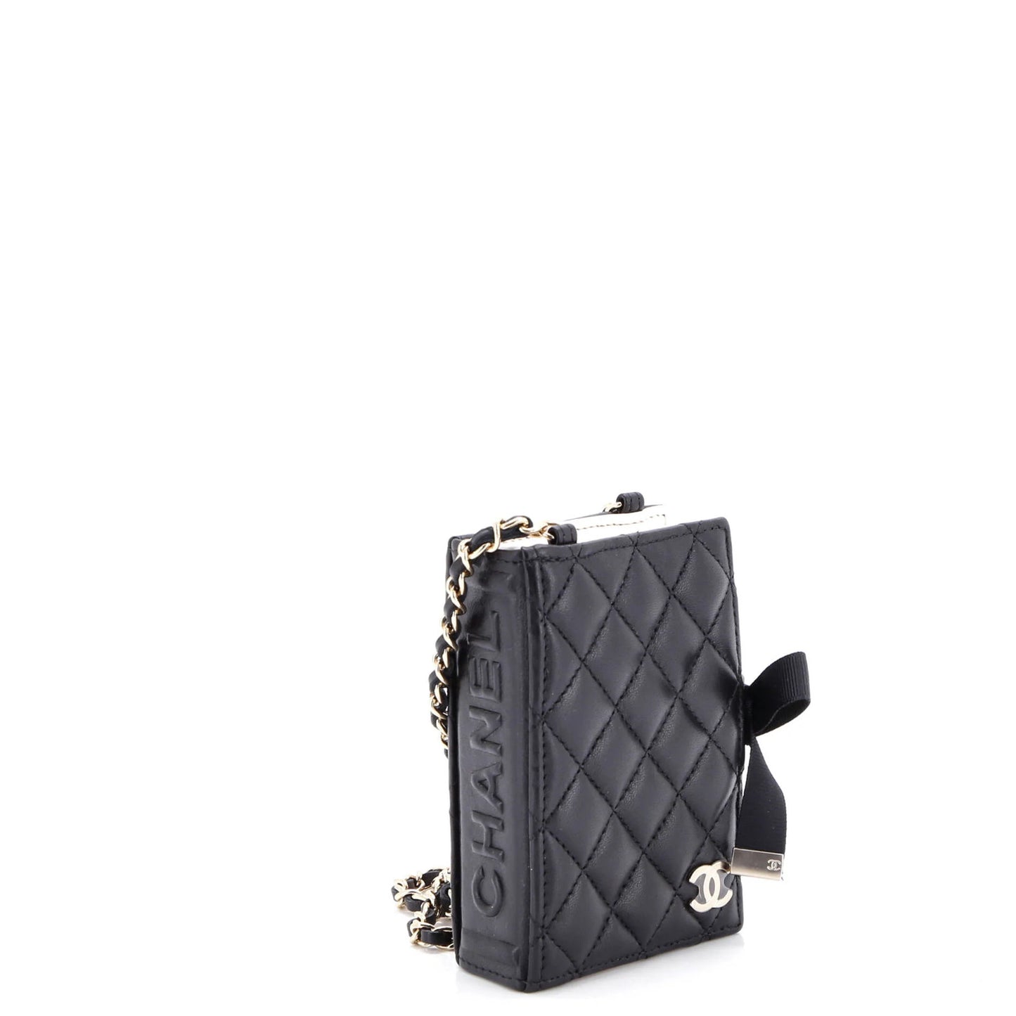 Chanel Cc Book Card Holder With Chain Quilted Lambskin