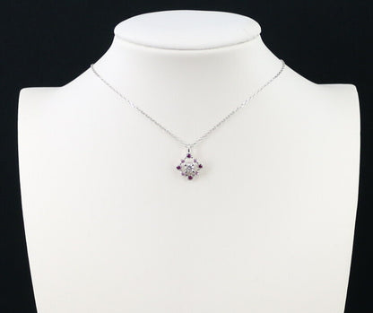 Diamond 0.205Ct Pink Sapphire 0.16Ct Milgrain Necklace 900 850 Platinum