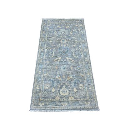 2'9"X5'6" Gray Peshawar Ziegler Mahal Design Wool Hand Knotted Runner Rug