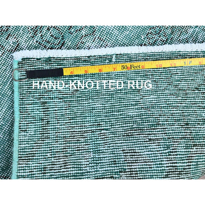2'X5'8" Green Overdyed Vintage Zoroastrian Hand Knotted All Wool Runner Rug