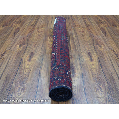 3'3"X4'10" Hand Made Saturated Red Wool Afghan Khamyab Tribal Design Rug