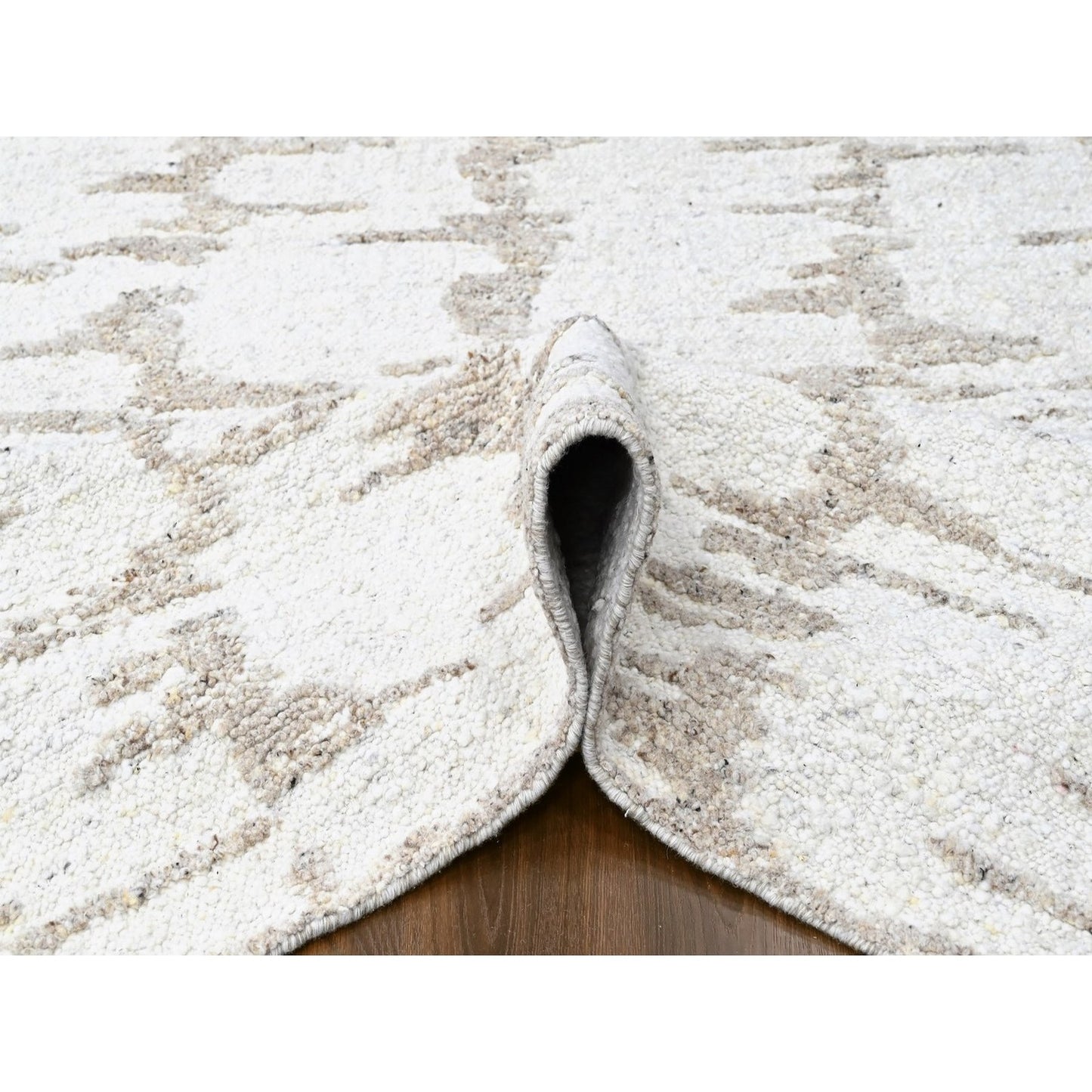12'X14'10" Ivory Minimalist Swedish Design Hand Knotted Pure Wool Xl Rug