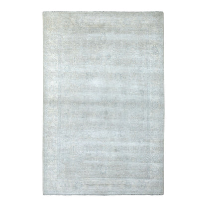 6'1"X9' Hand Knotted With Faded Colors White Wash Peshawar Shiny Wool Rug