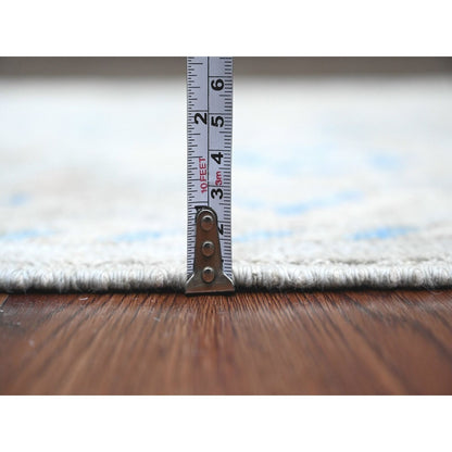 2'9"X9'7" Gray Hand Knotted Angora Oushak Vines Design Wool Runner Rug