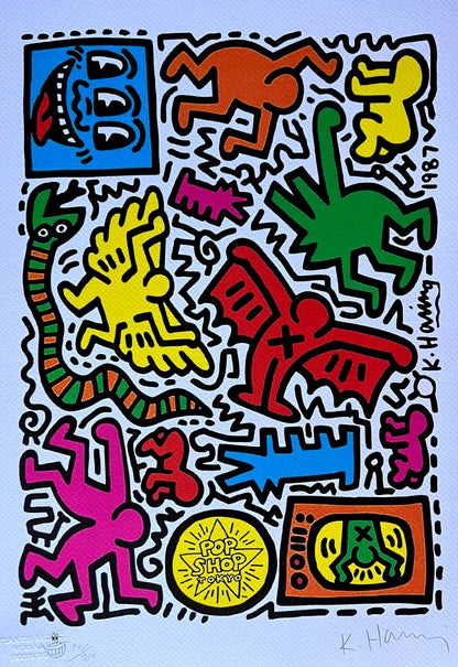 Keith Haring Lithograph Certified Coa "Pop Shop Tokyo" Signed Numbered By Hand