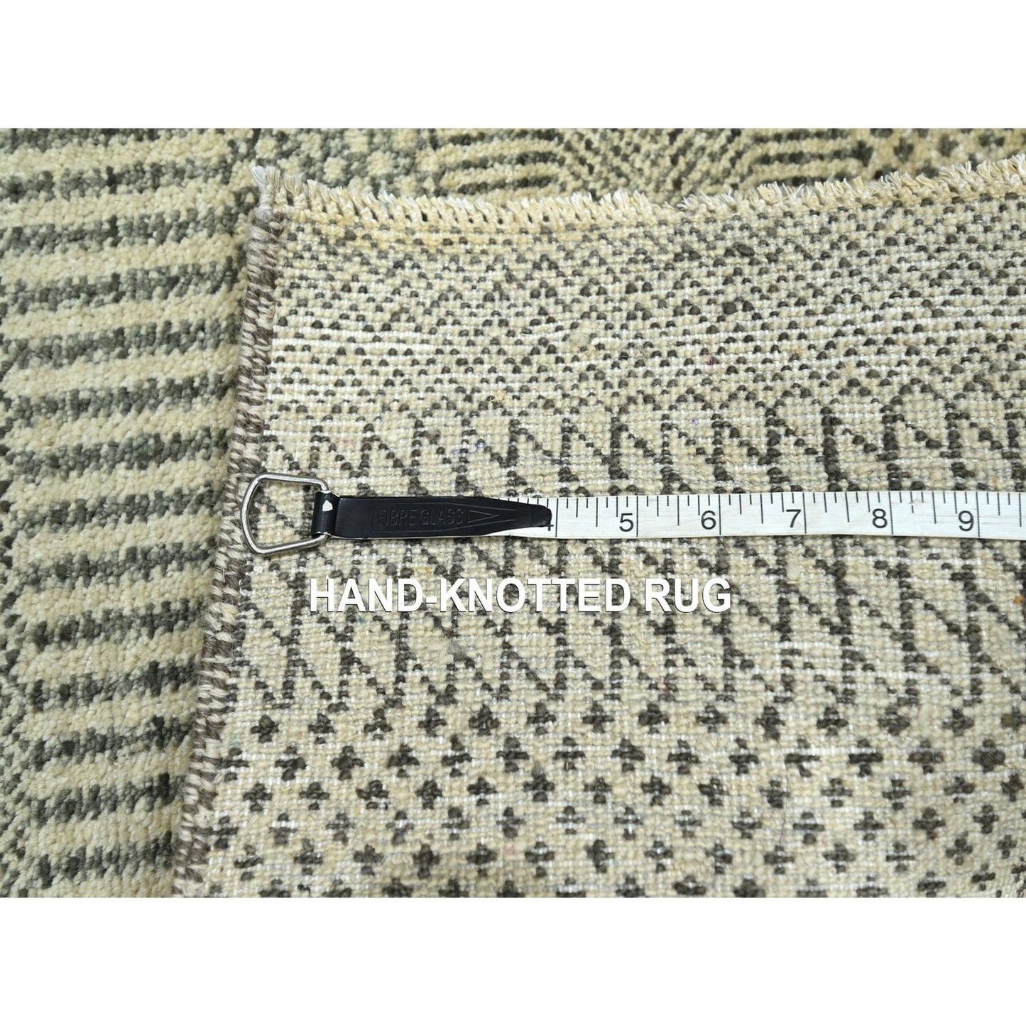 Rug 2'x3' Beige Modern Grass Design Wool with touch of Silk Hand Knotted