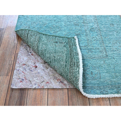 2'4"X11'2" Blue Overdyed Vintage Zoroastrian Hand Knotted Wool Runner Rug