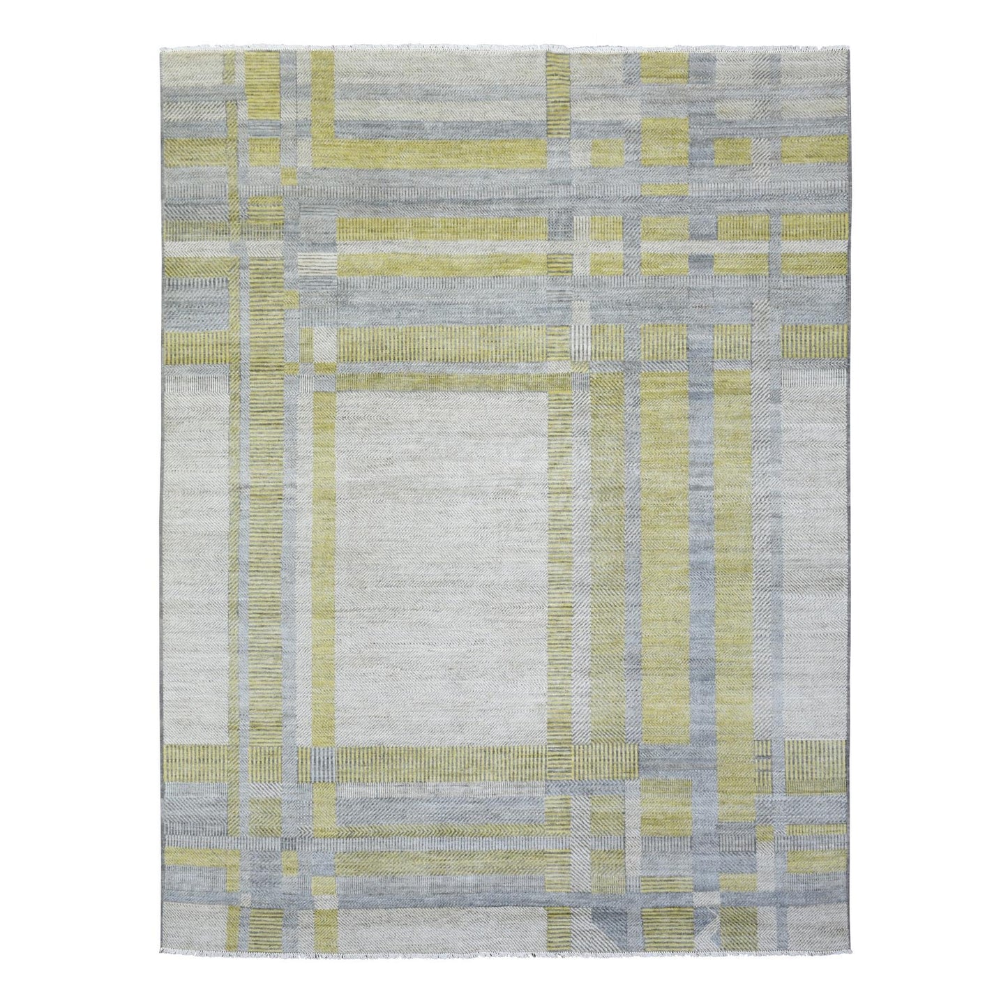 7'9"X10'2" Light Gray Modern Design Soft Organic Wool Hand Knotted Rug