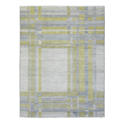7'9"X10'2" Light Gray Modern Design Soft Organic Wool Hand Knotted Rug