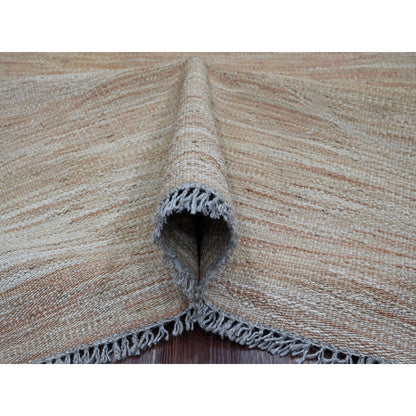 9'1"X12'2" Tumbleweed Brown Solid Design Afghan Mixed Flat Weave Wool Rug