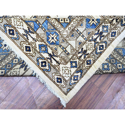 9'1"X12' Porcelain Ivory Afghan Ersari Design Hand Knotted Wool Rug