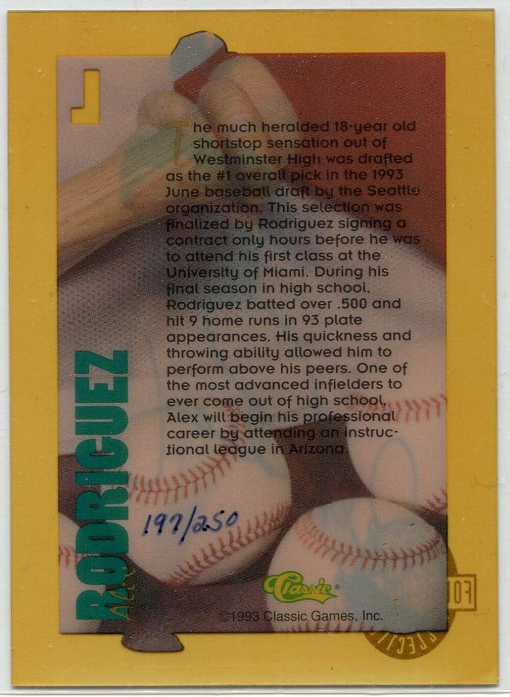 Alex Rodriguez 1993 Classic Four Sport Acetate