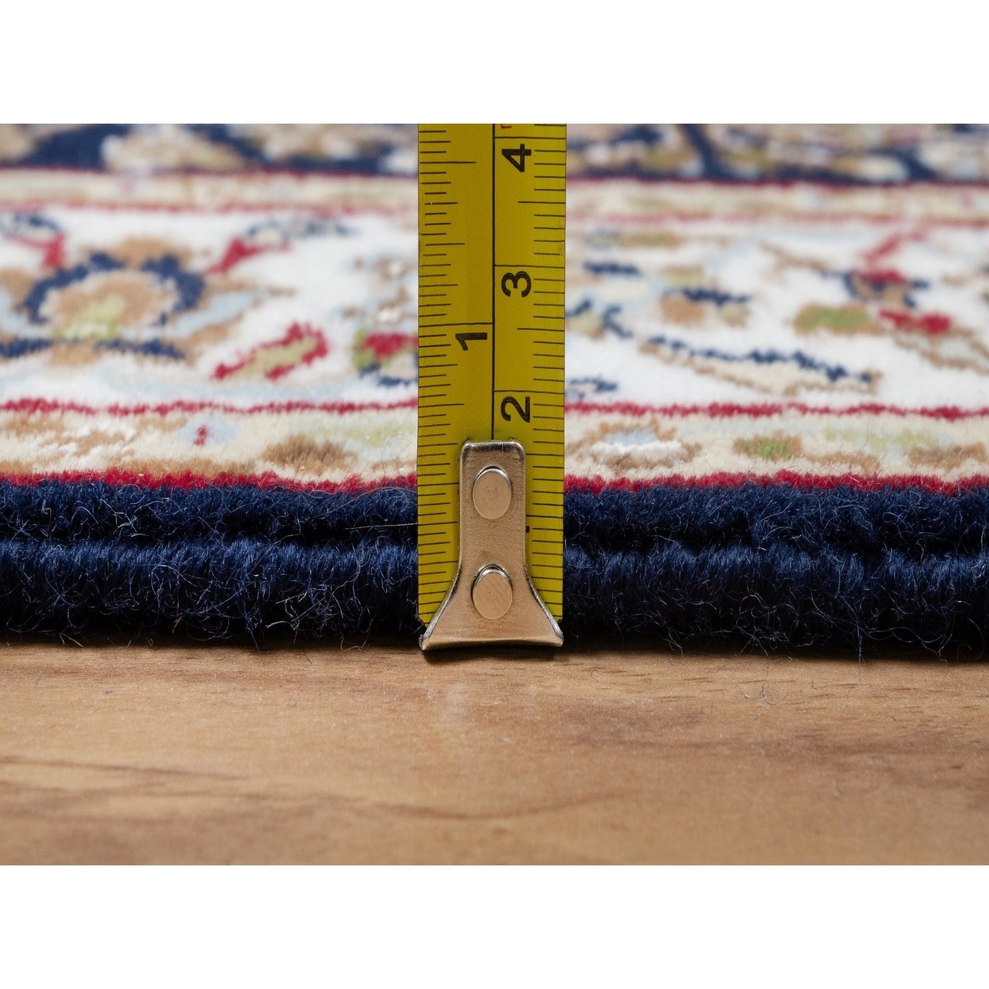 2'6"X13'3" Blue Nain Flower Design Wool And Silk Hand Knotted Runner Rug