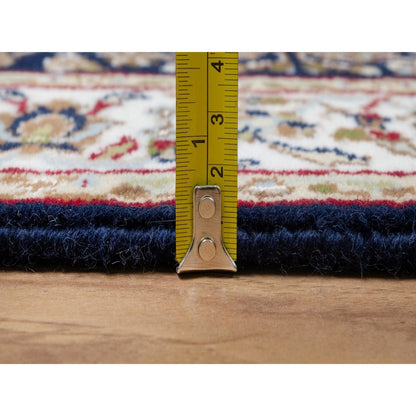 2'6"X13'3" Blue Nain Flower Design Wool And Silk Hand Knotted Runner Rug