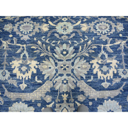 10'2"X13'6" Denim Blue Wool Hand Knotted Fine Peshawar Densely Woven Rug