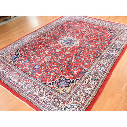 10'X13'10" Red Semi Antique Zoroastrian Saroogh All Wool Hand Knotted Rug