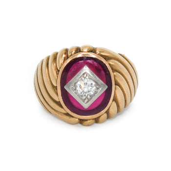 10K Yellow Gold Diamond Ring & Synthetic Ruby