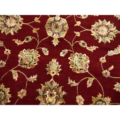 8'X8' Burgundy Red Wool And Silk Hand Knotted Rajasthan Design Round Rug