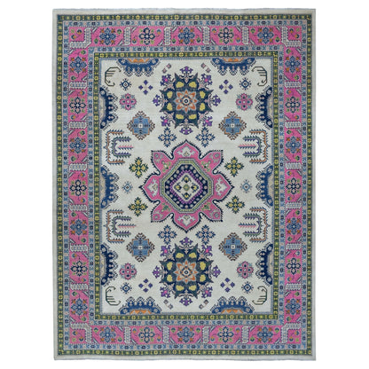 8'10"X11'6" Colorful Ivory Fusion Kazak Natural Wool Hand Knotted Rug