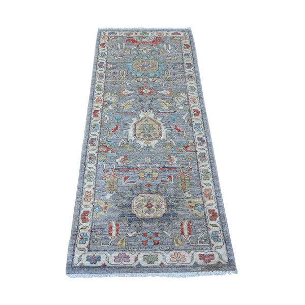 Rug 2'6"x6' Gray Aryana North West Zoroastrian Hand Knotted Wool Runner
