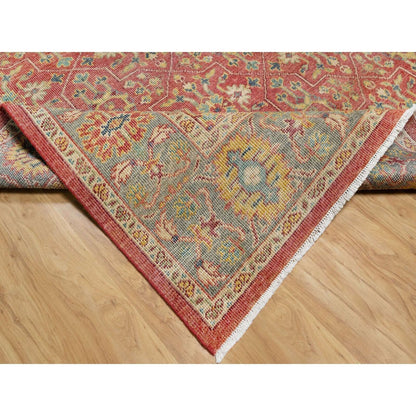 10'X13'9" Red Hand Knotted Antiqued Oushak Design Wool Oriental Rug