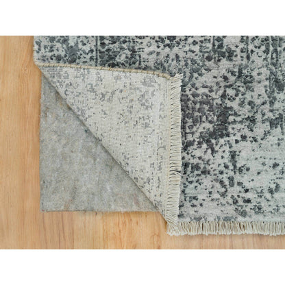 2'X3' Gray Broken Hand Knotted Zoroastrian Design Wool And Silk Mat Rug