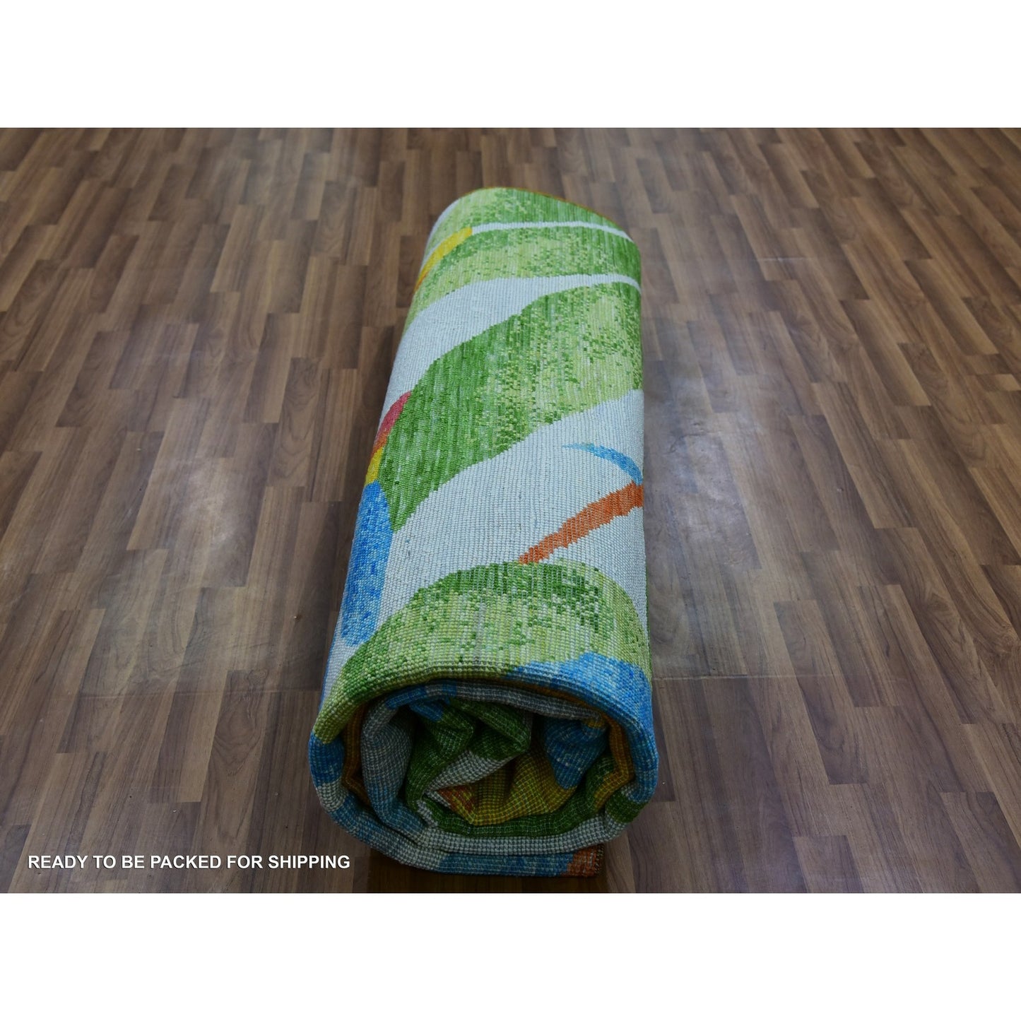 9'X12'3" White Modern And Botanical Design Hand Knotted 100% Wool Rug