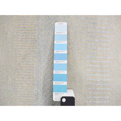 2'8"X9'5" Blue Hand Knotted Grass Design Gabbeh Wool And Silk Runner Rug